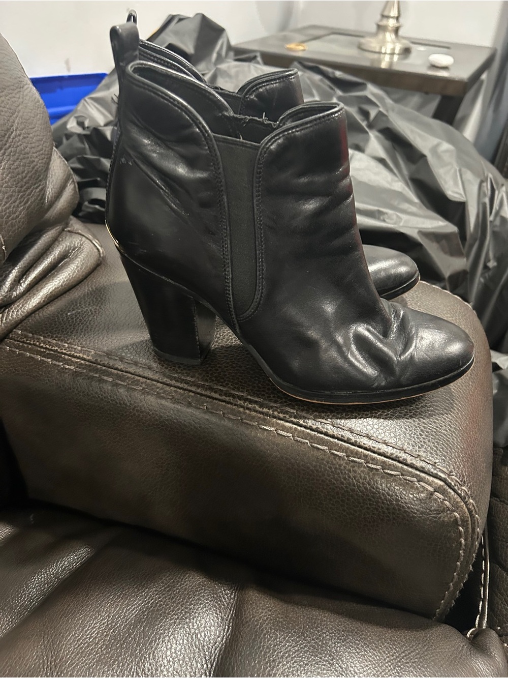 Michael Kors Black Leather Ankle Booties with Block Heel